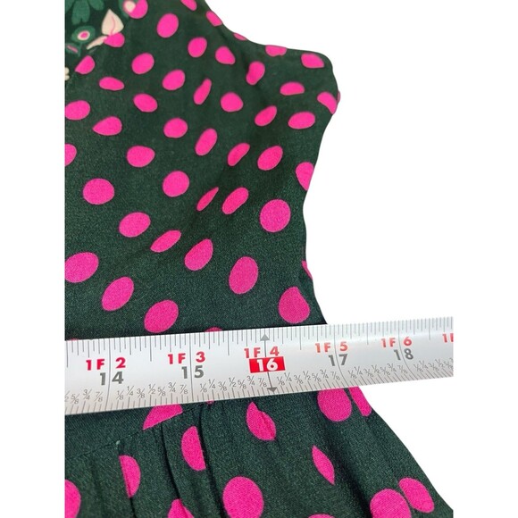Boden Green Floral Pink Polka Dot Midi Dress Sleeveless Tie Neck US 10R Cottage - Picture 10 of 14